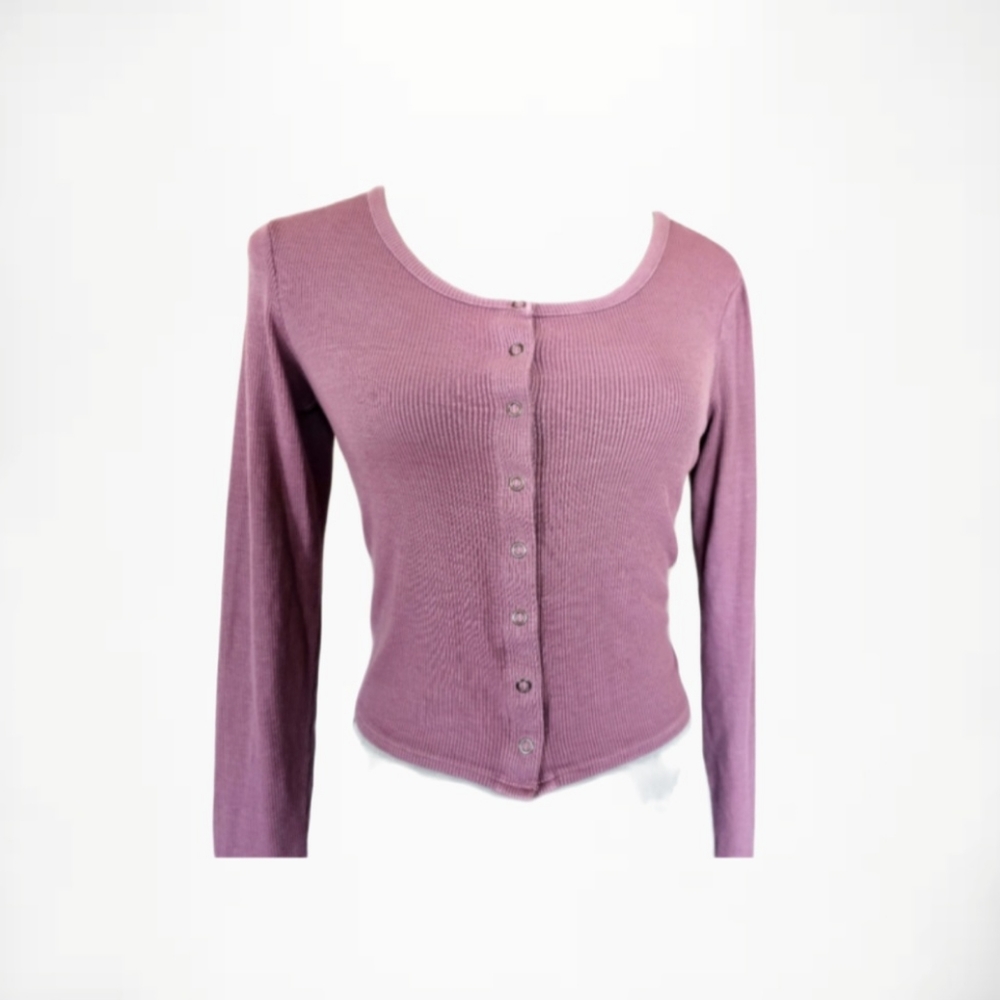AE Women's long sleeve cropped top buttons size small mauve